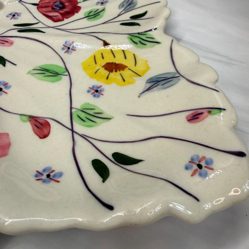 Blue Ridge Southern Potteries Hand Painted Floral Leaf Tray Grape Handle Dish